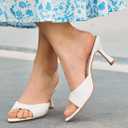 Coutgo Womens Heeled Mules Pointed Peep Toe High Heels Slip On Backless Mule Sandals Dress Shoes Size 7