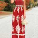 PRETTYGARDEN Women's Summer Boho Jumpsuits One Piece Beach Vacation Outfits Spaghetti Strap Wide Leg Pants Rompers (Red Apricot Floral,XX-Large) Red