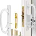 Patio Sliding Glass Door Handle Set with Mortise Lock 45 Keyway, Keyed Offset Position Zinc Diecast I/E Pull Handles, Fits 3-15/16" H.C., 1-3/8" to 2-1/4" Thick Doors, Non-Handed, White