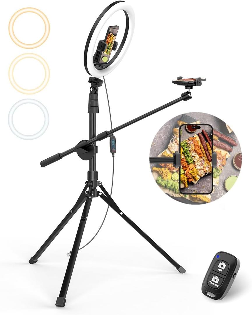 UBeesize 12" Ring Light with Overhead Phone Mount, Selfie Light with Stand,62" Tripod for iPhone with Light and Phone Holder for Video Recording,Cooking,Photography,Live Streaming,Tiktok,YouTube, 12in-Tripod
