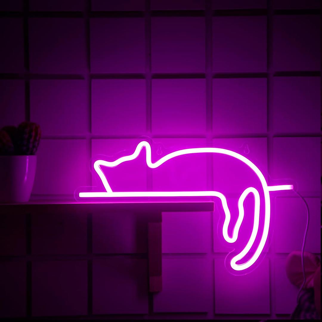 Kathfly Cat Neon Signs Lights Decor Animal USB Operated Decorative LED Neon Light Sign for Home Wall Party Wedding Birthday Kids or Girls Room(Lovely Cat)