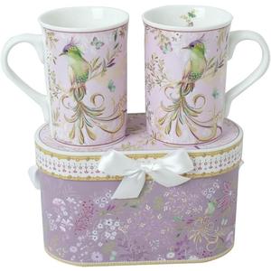 Lightahead Elegant Bone China Two Coffee Mugs Set in Bird Design 10.8 oz Each Cup in Attractive Gift Box (Multicolor)