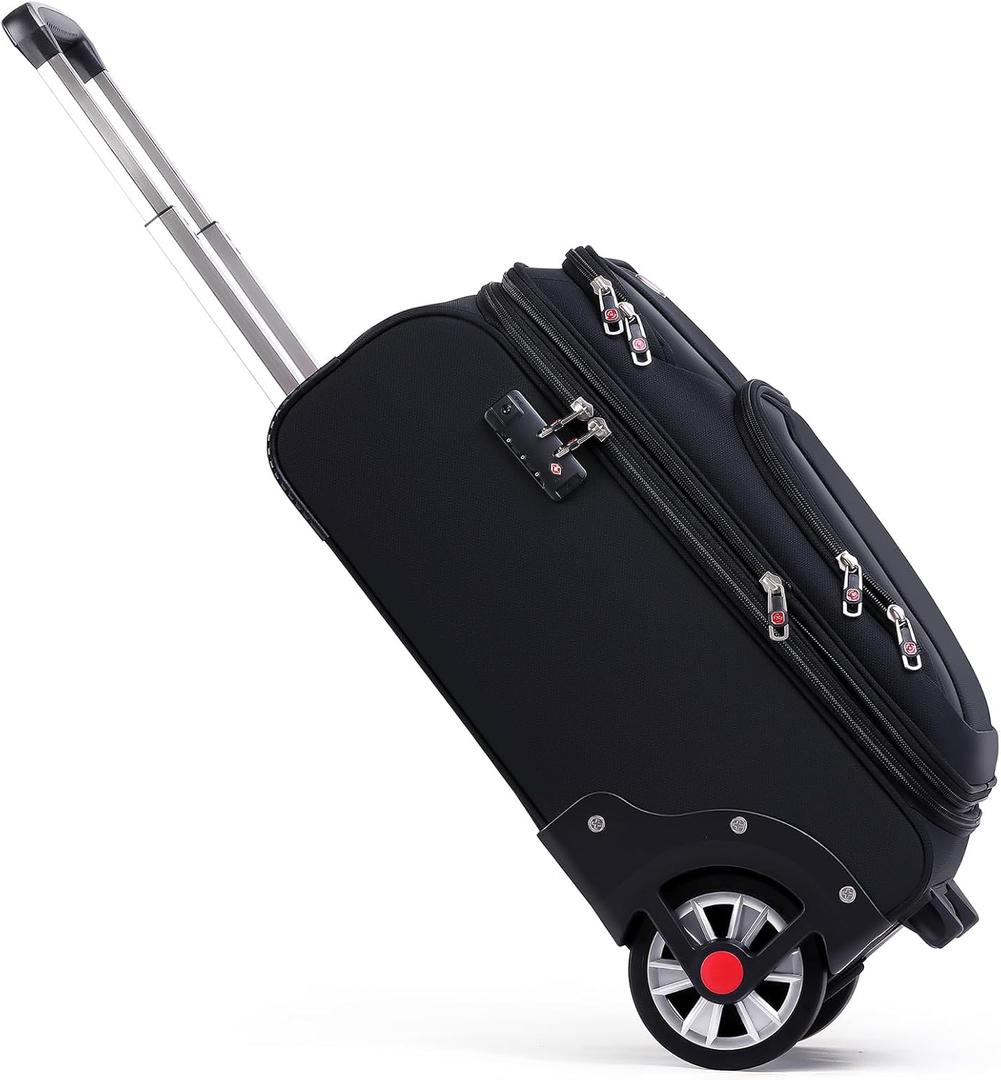 Softside Expandable Luggage with Large Steel Wheels Carry-On Luggage Suicase (Black, 21-Inch)