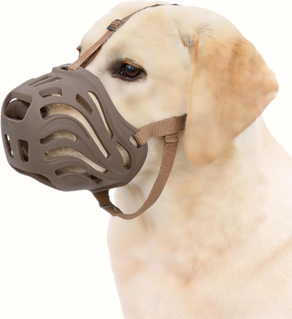 Dog Muzzle for Large Dogs, Silicone Basket Dog Muzzle for Large and Medium Dogs Breed Can Prevent Eating Chewing and Barking for Grooming Trimming Training(Coffee, S-4)
