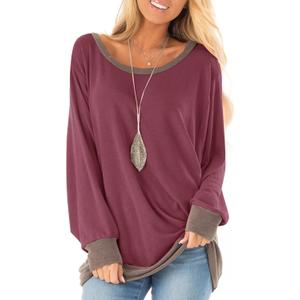 Fallorchid Womens Long Sleeve Tops Crew Neck Tunics Clothes Casual Color Block Sweatshirt (L)