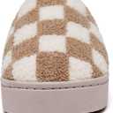 Checkered Girls House Slippers,Comfort,Wool-Like Plush Fleece Lined,in Winter Keep Warm,Slip-On for indoor (12-13 Little Kid, Beige)