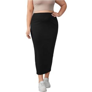 BEAUDRM Women's Plus Size Long Pencil Skirts Elastic High Waisted Bodycon Skirt Black 3X-Large Plus