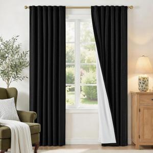 100% Blackout Curtains for Bedroom Linen Textured Insulated Thermal Drapes with Lining Black Curtains 84 Inch Length 2 Panels Set Noise Reducing Window Drapes 7ft Long Ready to Hang for Living Room  50"W x 84"L (Pack of 2), Black