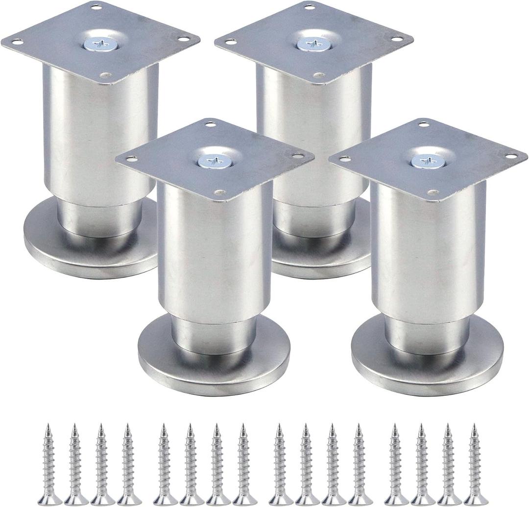 Furniture Legs,4 Inch Stainless Steel Sofa Replacement Legs,Adjustable Cabinet Feet for Cupboard Cabinet Sofa Couch,Pack of 4,Silver