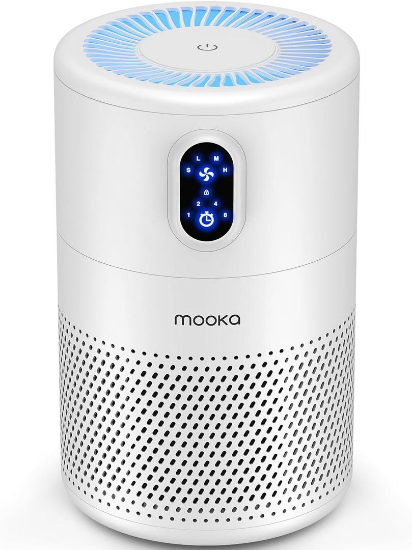 MOOKA Air Purifiers for Home Large Room up to 1076ft, H13 True HEPA Air Filter Cleaner, Odor Eliminator, Remove Smoke Dust Pollen Pet Dander, Night Light, B-D02L White