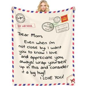 Throw Blankets Anniversary Birthday Gift for Mom from Daughter Son, Dear Mom Blanket for Mother's Day, Super Soft Flannel Throw Blankets for Christmas Valentines Day for Bed Couch(50x60)