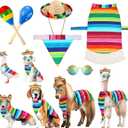 Abbylike 5 Pcs Mexican Dog Miniature Horse Alpaca Yard Goose Costume Set Include Rainbow Poncho Sombrero Hat Pet Sunglasses Maracas for Cinco De Mayo, Day of The Dead, Mexican Theme Party(Large)