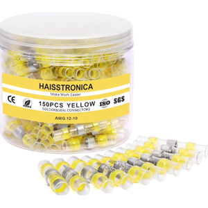 haisstronica 150PCS Solder Seal Wire Connectors,Waterproof Heat Shrink Butt Connectors Terminals for Watercraft,Electrical,Electronics AWG 1210 Yellow