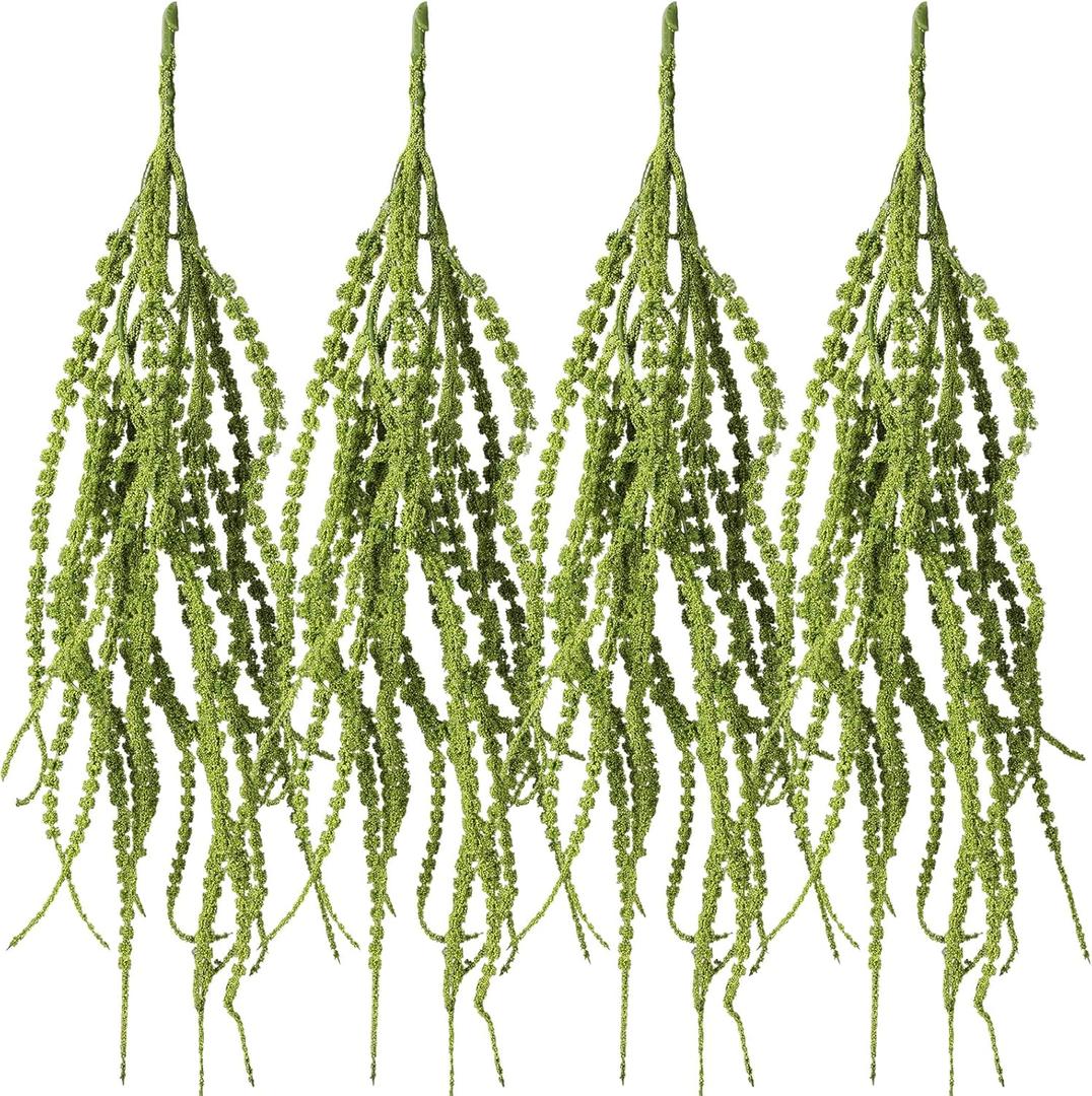 Suncalla 4 Pcs Green 35 Inch Amaranthus Artificial Flower Hanging Plants Fake Amaranthus Flower Dried Preserved Bleached Wisteria for Wedding Christmas DIY Bouquet Garlands Home Wall Decor