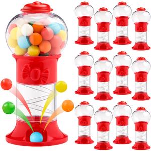 VioraWhite 12 Pack Mini 5" Gumball Machine Without Candy Plastic Bubblegum Dispenser Red Gumball Machine Vending Candy Dispenser for Novelty Birthday Fits 0.05" Small chewing gum ()