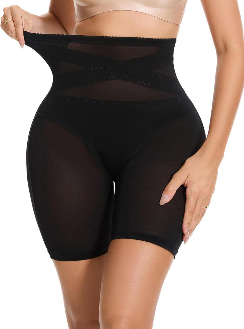 SEXYWG Shapewear Shorts for Women, Tummy Control Compression Shorts, High Waisted Body Shaper Thigh Slimmer under Dress (Black-breathable Mesh, XL)