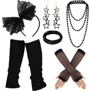 Blulu 80s Dress Costume Accessories for Women Lace Headband Earring Fishnet Glove Leg Warmers Necklace Bracelet for 80s Party