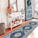 Hallway Washable Runner Rug - 2x7 Kitchen Rugs Entryway Rug Runner Vintage Soft Floor Mat Non Slip Indoor Farmhouse Carpet for Bathroom Living Room Bedroom (2 X 7, Blue)