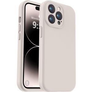 Vooii Compatible with iPhone 14 Pro Case, Liquid Silicone Upgrade [Camera Protection] [Soft Anti-Scratch Microfiber Lining] Shockproof Phone Case for iPhone 14 Pro 6.1 inch - Stone