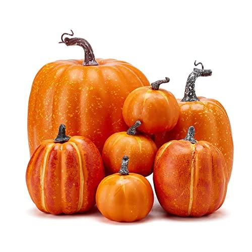 Zensounding Halloween Autumn Harvest Festival 7 Artificial Pumpkins of Various Styles Decorate Rural Style Farmhouses Foam Pumpkins Thanksgiving Dinner Party Home Festival Autumn Decoration (Orange)