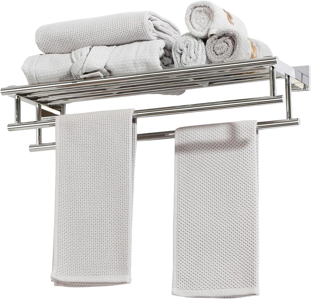 Alise Towel Rack,Towel Holder Towel Shelf with Double Towel Bars for Bathroom Lavatory,24 Inch SUS 304 Stainless Steel Wall Mount Towel Hanger,Polished Chrome