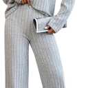 Women's Pajama Sets Turtleneck Long Sleeve 2 Piece Lounge Sets Ribbed Knit Sweater Sleepwear 2024 Pjs with Pockets (Gray, M)