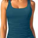Aqua Eve Tankini Tops for Women Swimwear Top Only Tummy Control Bathing Suit Top No Bottom (Small, Teal)