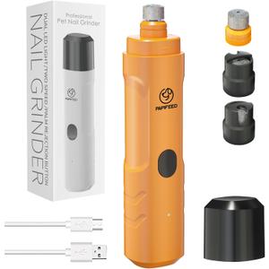 Dog Nail Grinder with 2 LED Light,3-Speed Rechargeable Dog Nail Trimmer, Upgraded Powerful Electric Dog Toe Nail File Quiet Painless, Paws Grooming for Small Medium Large Dogs -Orange