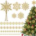 36 Pcs Snowflake Christmas Tree Decoration 1 Pcs Glitter Star Tree Topper Snowflake Hanging Ornaments for Craft Christmas Trees DIY Indoor Ceiling Winter Party Decoration(Gold)