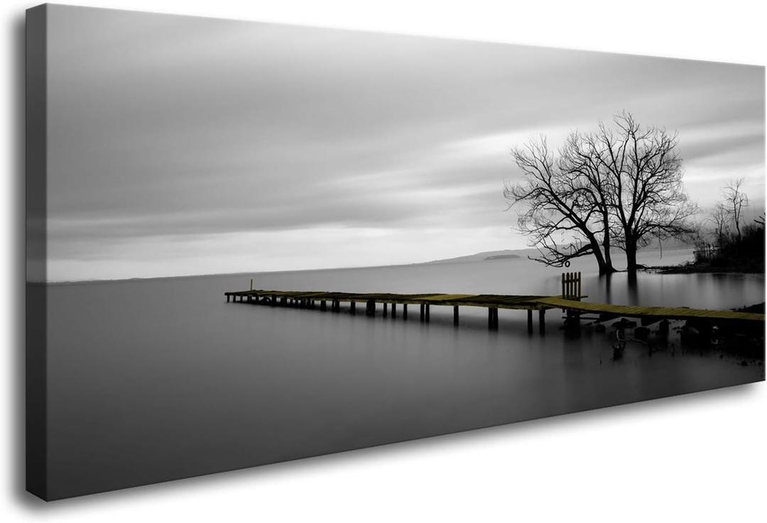 DZL Art S74975 Canvas Prints Modern Minimalist Black and White Lake Trees Landscape Wall Art Painting for Living Room Bedroom Decor Office Wall Decor Home Decoration (60"L x 30"W)