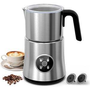 Milk Frother and Steamer, Electric Frother with Detachable Stainless Steel Jug, Hot & Cold Foam Maker for Latte, Cappuccino, Coffee, 4-in-1 Automatic Milk Warmer, 17oz Heat