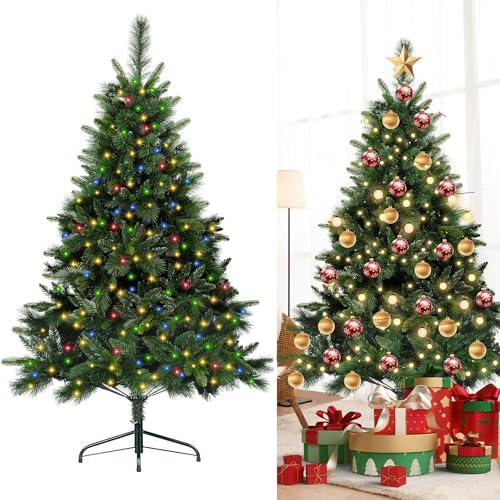 5.1Ft Prelit Classic Spruce Artificial Christmas Tree with LED Lights, PVC Needle Foliage, 'Feel Real' Artificial Full Christmas Tree with Timed Remote Control and Foot Switch Device, Christmas Decor