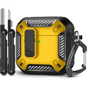 for AirPods 4 Case, Secure Lock Case Cover for Apple Airpods 4 with Active Noise Cancellation 2024, Yellow Case for Airpods 4 with Cleaner Kit and Keychain, Drop Protection