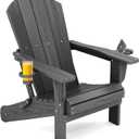 SERWALL Foldable Adirondack Chair, HDPE Adirondack Chair with Wood-Texture-Gray (1 PACK-ORIGINAL, Grey)