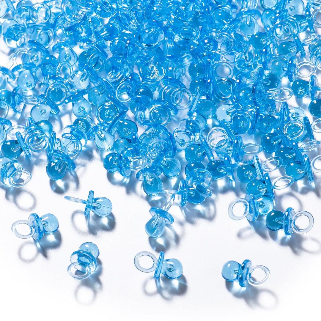 150 Mini Acrylic Pacifiers for Baby Shower Game, 0.86 Inch Bulk Chupones para Gender Reveal Party Favors Table Decoration (Blue)