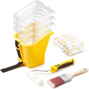 Voomey 18 Pcs Paint Bucket Hand Held, Paint Cup 4 Inch, Paint Brush, Integrated Magnetic Brush Grip, Suitable for Decoration, Repairs, Small Paint and Coating Projects (Paint Bucket Kit & Micrfiber Rollers)