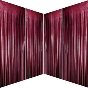 Burgundy Bachelorette Party Tinsel Foil Fringe Curtains for Wedding Anniversary Bridal Shower Happy Birthday Valentines Mothers Day Graduation Party Photo Booth Props Backdrops Decorations, 4pc (1x2m)