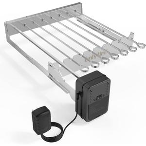 only fire Stainless Steel Electric Skewer Turner, Rotated Grilling Rack Shish Kabob Set with 7 Skewers and Dual-Purpose Rotisserie Motor