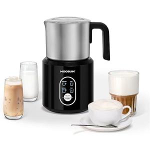 MOOSUM Detachable Milk Frother, Food Grade Stainless Steel 17oz Electric Milk Steamer, Easy Clean with Dishwasher Safe, Automatic Hot/Cold Foam Maker, Hot Chocolate Maker, 120V, Black