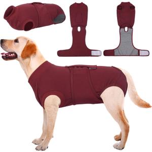 Kuoser Dog Surgery Recovery Suit, Recovery Suit for Female Male Dogs, Dog Onesie After Surgery Spay Neuter, Anti-Licking Pet Surgical Recovery Snugly Suit, Bodysuit for Abdominal Wounds Skin Disease, Large (Back:16.1-20.1'', Weight:23-48 Lb), WineRed