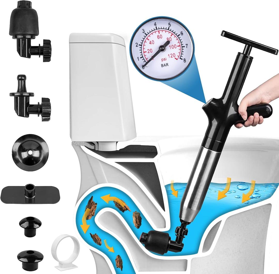 Luney Toilet Plunger, Snake Drain Clog Remover Tool, High Pressure Air Drain Blaster Gun with Visual Barometer, Toilet Unclogger Tool, Air Plunger for Toilet Bathroom, Sink, Kitchen, Floor Clogged