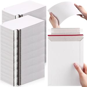 Fainne 350 Pcs Rigid Photo Mailers 6x8 Inch, 350gsm Thick White Cardboard Shipping Envelopes with Self Adhesive, Flat Document Mailers for Photos, Prints, Artwork, CDs, and Paperwork