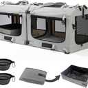 Extra Large Cat Carrier Soft Sided, Portable Small Dog Carrier for 2 Cats, 24"x16.5"x16" Car Travel Folding Comfortable Design with Litter Box and Bowls, Grey-2+ Litter Box+ Bowl