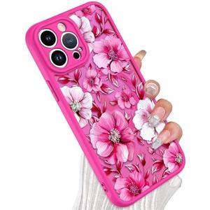 Wlxee Magnetic for iPhone 15 Pro Max Case Hot Pink Flower Pattern [Compatible with MagSafe] Slim Translucent Matte Camera Lens Protection Case for iPhone 15 Pro max, Hot Pink Peony (6.7")