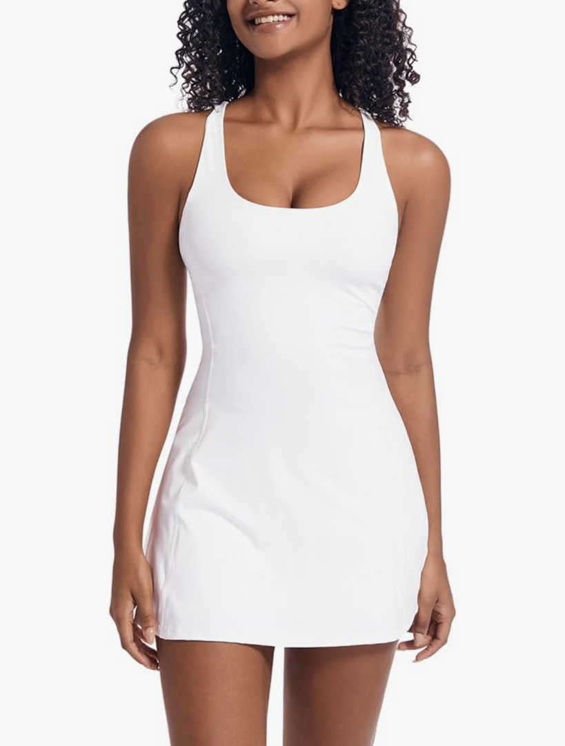 Tennis Dress for Women Workout Dress with Built-in Bra & Shorts Pockets for Athletic Exercise Golf,M