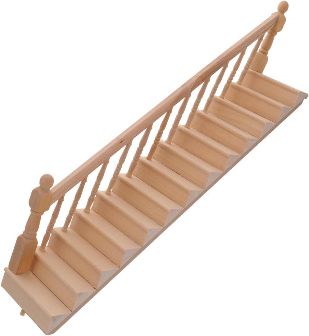 DOITOOL Miniature Staircase Stairs 1:12 Scale Dollhouse Stairs Wooden Handrail Dollhouse Wooden Furniture Dollhouse Accessories (Left)