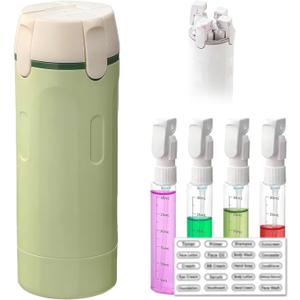 4 in 1 Travel Pump Dispenser Bottle, 30ML 4 Pack Leak-Proof Pump Containers with Measurement Scale & Label Stickers, Portable Bottles for Toiletries, Shower & Travel Use (Green)