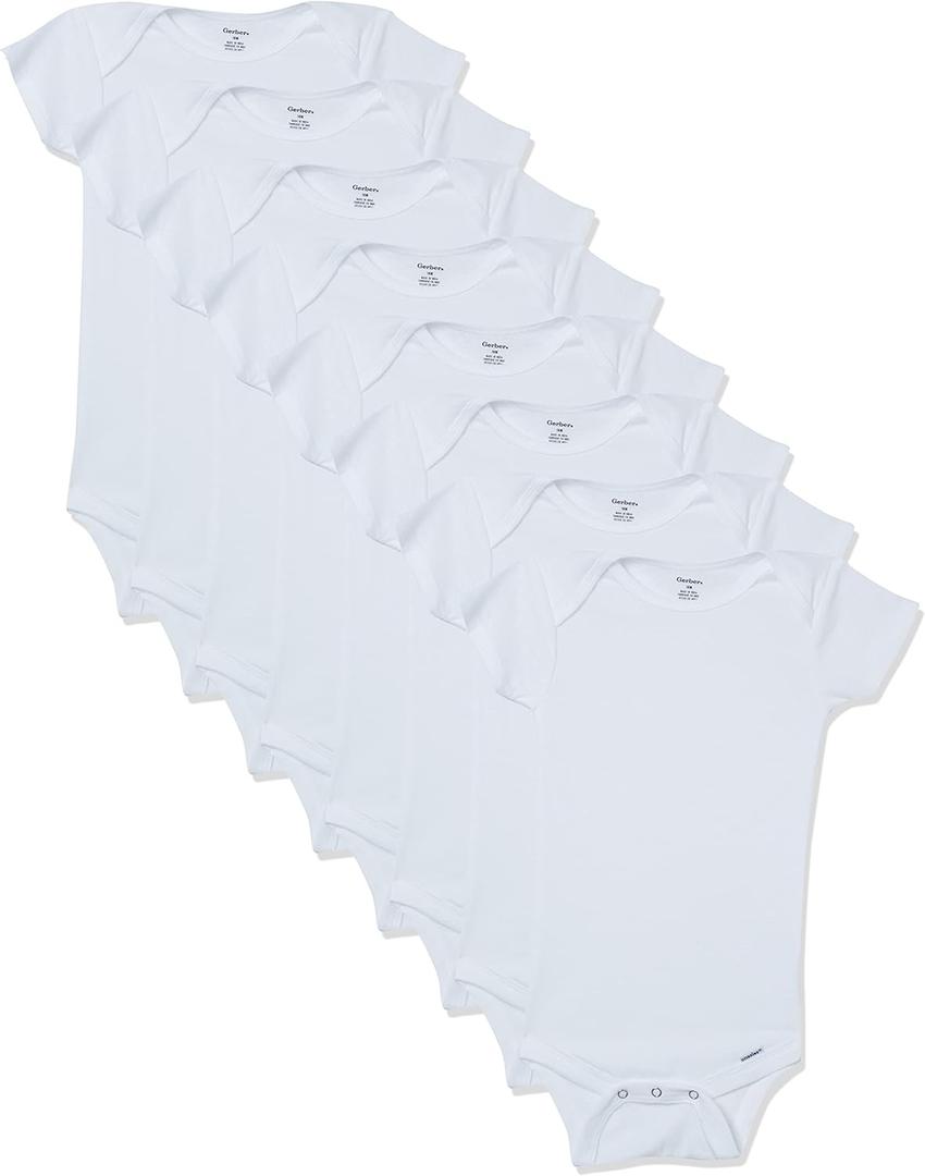 Gerber unisex-baby 8-pack Short Sleeve Onesies Bodysuits (0-3 Months, Solid White)