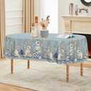 Horaldaily Easter Tablecloth 60x84 Inch Oval, Blue Easter Bunny Flowers Washable Seasonal Table Cover for Party Picnic Dinner Decor