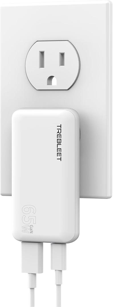 Ultra Thin 65W USB C Charger, Foldable for Travel, Flat Dual Port with PD 3.0 & GaN Tech for Laptops, MacBook, iPad Pro, iPhone 13/13 Pro, iPad Pro,S22, Galaxy Book, LG Gram, XPS, Pixel